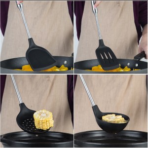 Non stick pan, silicone spatula, stir fry spatula, heat-resistant household stainless steel kitchenware, protective pan, silicone spatula, soup spoon, leaking residue