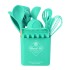 12 piece set of silicone kitchen utensils with wooden handles, non stick pan, stir fry spatula, kitchen tools, spatula storage rack, cooking spatula and spoon set