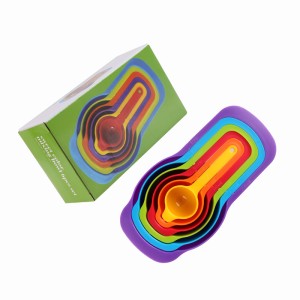 6-piece set of rainbow plastic measuring cups, measuring spoons, baking tools, 6-piece set of measuring spoons, seasoning spoons, milk powder coffee spoons