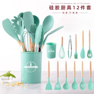 Cooking Non stick Pot Storage Barrel Wooden Handle Silicone Kitchenware 12 Piece Set Silicone Kitchenware 11 Piece Set