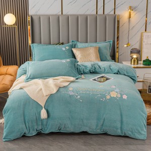 Autumn and Winter New Product Thickened Milk Velvet Embroidered 4-piece Set High Weight Velvet 4-piece Set Embroidered Bedding Set Wholesale