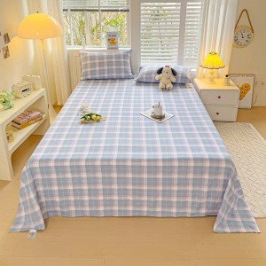 A-class mother and baby grade washed cotton single bed sheet, single checkered solid color single dormitory bed sheet, washed cotton double bed sheet~