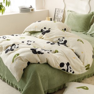 Thickened winter milk velvet four piece bed cover, bed sheet set, small and fresh Nantong home textile bedding
