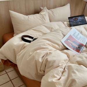 Color woven washed cotton all cotton four piece set Japanese solid color duvet cover Nantong bed three piece set pure cotton bed sheet duvet cover 4