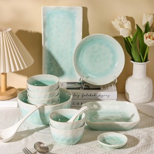 New cream style ceramic bowl and dish set with underglaze color tableware, high aesthetic value bowl and soup bowl combination, household ceramic bowl