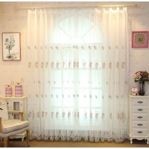Cross border European style atmospheric mirror flower embroidery window screen transparent embroidery curtain living room bedroom curtains can be customized