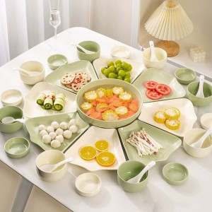 Cream style ceramic platter tableware set ins high aesthetic fruit hotpot platter family combination dish set