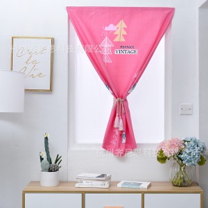 Simple no punching magic sticker printed curtains, semi blackout curtains, finished short curtains, pink triangular towers, cross-border exclusive supply