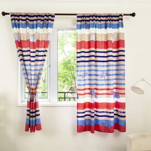 Foreign trade printed curtains, semi blackout curtains, color strips, ginkgo leaves, cross-border exclusive supply