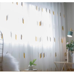 Cross border tri color wheat ear embroidered window screen, rustic style embroidered living room, bedroom curtains, gauze curtains
