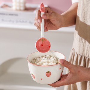Bowl and Spoon Set Cute Rice Bowl Nordic Style Combination Tableware Ceramic Bowl ins High Appearance Bowl Dish Home Soup Bowl