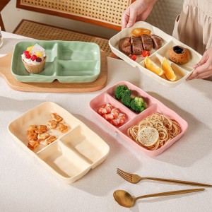 Ceramic Japanese style grid plate breakfast plate, one person eating creative children's home confinement fat reduction rectangular partition rice plate