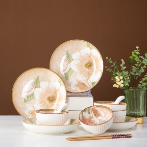 Light luxury household ceramic tableware, camellia bowls, plates, noodles, soup bowls, fish plates, free combination gifts