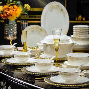 Ceramic Bowl and Dish Set Jingdezhen Home Light Luxury Moving Home Wedding Bone Porcelain Tableware Bowl and Dish Home Wholesale