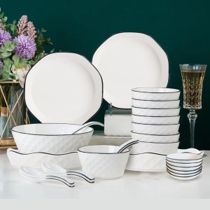 Ceramic household bowls, chopsticks, bowls, and plates set, creative irregular eating bowls, noodles, bowls, and plates combination tableware, bowls, and plates set