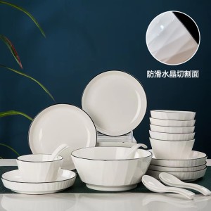 Black line crystal household dining bowls, plates, modern minimalist ceramic tableware, large soup bowls, vegetable plates