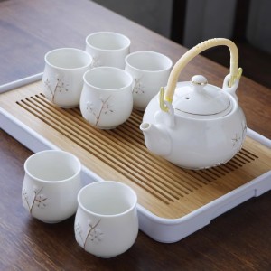 Jingdezhen Tiliang Ceramic Tea Set for Home Use, Modern, Simple, Handmade, Gold Plated Living Room Teapot, Tea Cup, and Tray Delivery