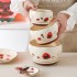 Specially beautiful strawberry bear bowl and dish set, household ceramic tableware with cute and high appearance, bowl and dish combination, chopsticks and spoons