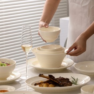 Home high-end 2024 new bowl and plate ceramic brushed milky white ceramic tableware set with Nordic minimalist style