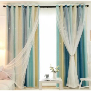 Internet celebrity new gradient star curtain hollow star shading curtain window screen foreign trade double-layer