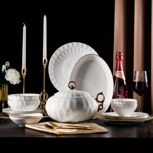 Dish and household free combination European style simple and luxurious ceramic ware with gold border ceramic tableware bowl and plate