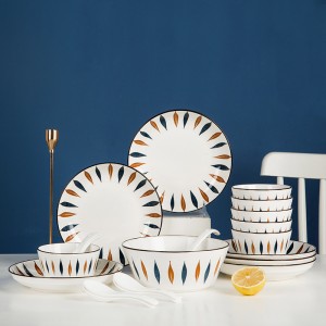 Two tone Orchid Grass Ceramic Tableware Set for Home Dining, Nordic Bowl and Dish Spoon, Ceramic Bowl and Dish Set