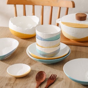 Ceramic Bowl Cloth Pattern Bowl and Dish Set Home Ins High Beauty Simple Bowl, Chopstick, Dish and Utensils Complete Set Combination Bowl and Utensils