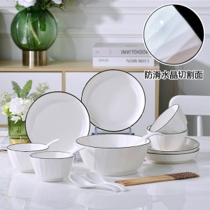 Household dining bowl and dish ceramic tableware set Nordic minimalist black crystal bowl and dish spoon chopsticks ceramic bowl and dish set