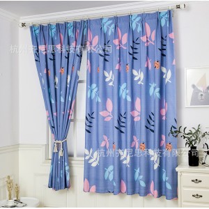 Foreign trade printed curtains, semi blackout curtains, simple Nordic style, colorful leaves, cross-border exclusive supply
