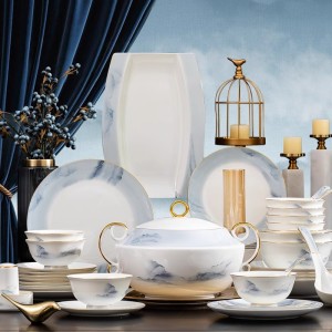 Jingdezhen high-end modern bone china bowls and plates, complete set of high aesthetic tableware, light luxury, European style, simple, home use, gift giving