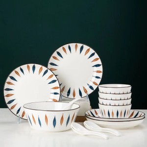 Japanese style and minimalist ceramic tableware set for home use, including bowls, plates, noodles, soup bowls, fish dishes, and free combination gifts