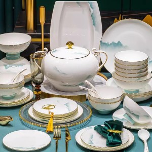 Jingdezhen underglaze color Chinese bone china tableware for housewarming, new high-end ceramic bowl and plate set for home use