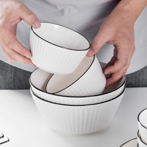 Ceramic rice bowl for 2-6 people, household large soup bowl, instant noodle bowl, modern minimalist tableware set, bowl set, set
