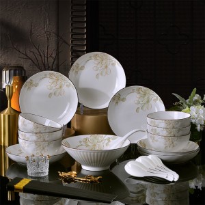 Jingdezhen anti slip, anti scald, environmentally friendly, light luxury household ceramic, magnolia fragrance tableware, bowls, plates, noodles, soup bowls, gifts for free