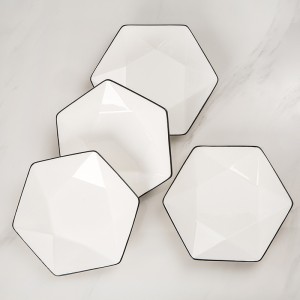 4-pack black line vegetable plate light luxury household ceramic tableware set modern simple Western food plate plate fruit plate set