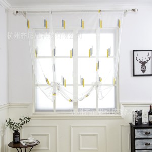 Cross mirror lifting curtain Roman curtain finished curtain window screen two-color wheat ear embroidery Amazon AliExpress