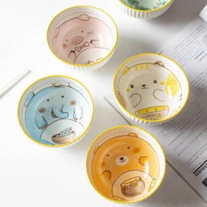 Cute cartoon teddy bear, internet celebrity, Instagram style, 4.5-inch rice bowl, household ceramic bowl, underglaze color, heat-resistant rice bowl