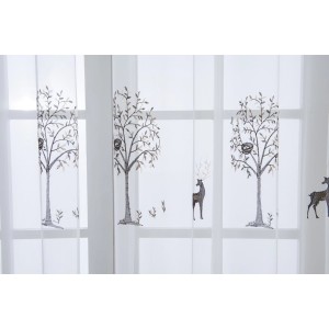Cross border New Product: Fortune Tree Deer Embroidered Window Screen Transparent Embroidered Curtain Living Room Bedroom Curtains Customizable