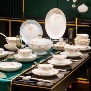 New Chinese style minimalist and luxurious bone china tableware set for household use, Jingdezhen high-end ceramic bowls and plates, housewarming gifts