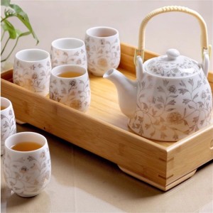Jingdezhen Ceramic Tea Set Home Set Kung Fu Modern Minimalist Teapot Tea Cup 6-piece Set Comes with Bamboo Tray