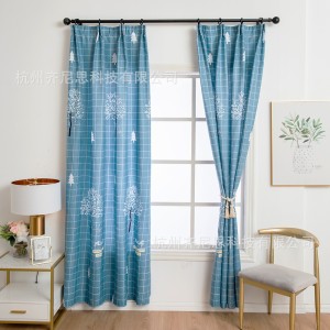 New foreign trade printed curtains, semi blackout curtains, simple Nordic style square bottom, happiness tree, cross-border exclusive