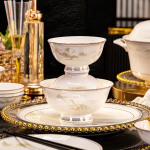 Jingdezhen bone china tableware, large bowls, small bowls, ceramic bowls, plates, picturesque mountains and rivers, free combination, complete gift set, batch