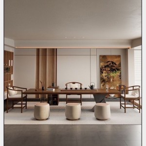 Wabi Sabi style solid wood large board tea table and chair combination Zen style modern minimalist tea making table acrylic living room home office