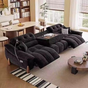 Zero wall multifunctional electric sofa, retro adjustable first-class intelligent cabin, chenille velvet fabric three person sofa