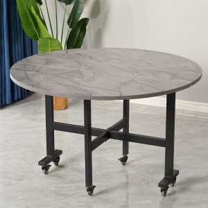 Folding dining table for household small units, foldable circular table for living room dining, movable large round table for saving space