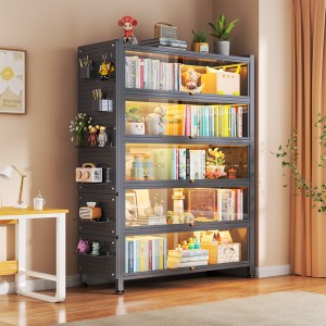 Steel bookshelf with door, glass bookshelf, multi-layer floor to ceiling dust-proof iron cabinet, household carbon steel storage cabinet, storage cabinet