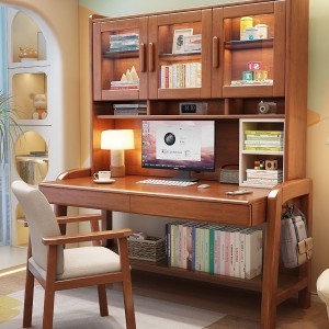 Simple modern study, solid wood desk, home bedroom, office computer desk, student bookshelf, bookshelf, integrated writing desk