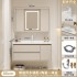 Cream wind folding push-pull hidden Feng Shui mirror bathroom cabinet ceramic integrated bathroom intelligent washbasin cabinet combination