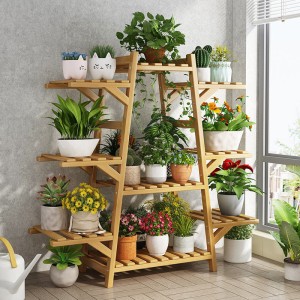 Flower rack, storage rack, balcony, floor to ceiling design, creative living room, succulent solid wood, multi-layer mesh, red flower basin, leaning against the wall, green ivy rack