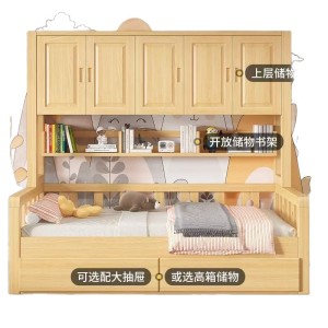 Children's wardrobe, tatami, wardrobe, bedroom integrated new solid wood cabinet, multifunctional combination, small-sized bed cabinet